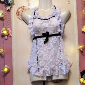 4/20 Sexy (OS) Lace French Maid Bib Apron with Garter Belts